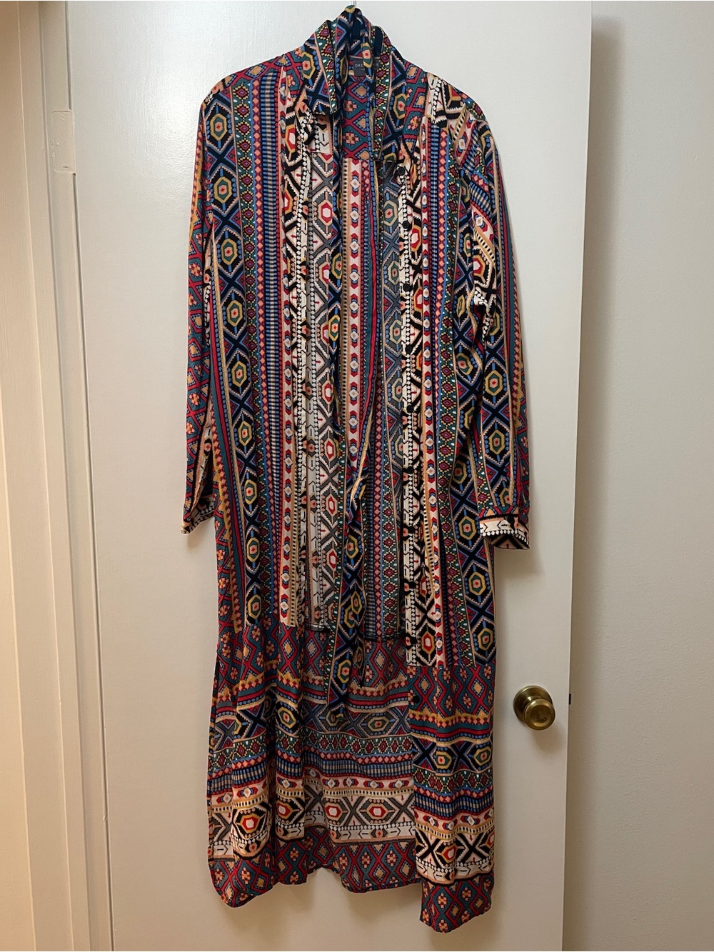Colorful Printed Long Duster Jacket Coverup